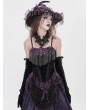 Eva Lady Black and Purple Retro Gothic Floral Beaded Tassel Velvet Corset Top