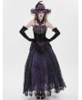 Eva Lady Black and Purple Retro Gothic Floral Beaded Tassel Velvet Corset Top