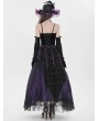 Eva Lady Black and Purple Retro Gothic Floral Beaded Tassel Velvet Corset Top