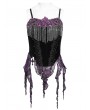 Eva Lady Black and Purple Retro Gothic Floral Beaded Tassel Velvet Corset Top