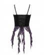 Eva Lady Black and Purple Retro Gothic Floral Beaded Tassel Velvet Corset Top