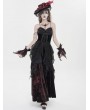 Eva Lady Black and Red Vintage Gothic Sexy Strappy Backless Velvet Long Party Dress