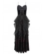 Eva Lady Black and Red Vintage Gothic Sexy Strappy Backless Velvet Long Party Dress