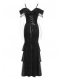 Eva Lady Black Gothic Sexy Off-the-Shoulder Velvet Slit Fishtail Dress