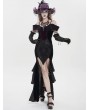 Eva Lady Black and Purple Gothic Sexy Off-the-Shoulder Velvet Slit Fishtail Dress