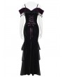 Eva Lady Black and Purple Gothic Sexy Off-the-Shoulder Velvet Slit Fishtail Dress