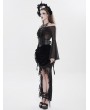 Eva Lady Black Gothic Rose Mesh Velvet High-Low Fishtail Skirt