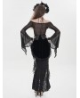 Eva Lady Black Gothic Rose Mesh Velvet High-Low Fishtail Skirt
