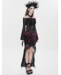 Eva Lady Black and Red Gothic Rose Mesh Velvet High-Low Fishtail Skirt