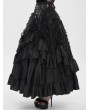 Eva Lady Black Gothic Rose High Waist Layered Ruffle Maxi Skirt