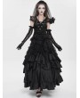 Eva Lady Black Gothic Rose High Waist Layered Ruffle Maxi Skirt