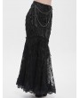 Eva Lady Black Gothic Floral Lace Embroidered Tasseled Fishtail Skirt