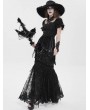 Eva Lady Black Gothic Floral Lace Embroidered Tasseled Fishtail Skirt