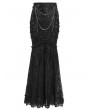 Eva Lady Black Gothic Floral Lace Embroidered Tasseled Fishtail Skirt