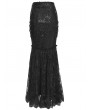 Eva Lady Black Gothic Floral Lace Embroidered Tasseled Fishtail Skirt