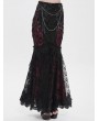 Eva Lady Black and Red Gothic Floral Lace Embroidered Tasseled Fishtail Skirt