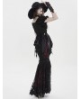 Eva Lady Black and Red Gothic Floral Lace Embroidered Tasseled Fishtail Skirt
