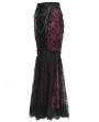 Eva Lady Black and Red Gothic Floral Lace Embroidered Tasseled Fishtail Skirt