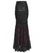 Eva Lady Black and Red Gothic Floral Lace Embroidered Tasseled Fishtail Skirt