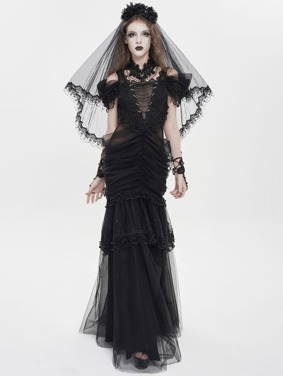 Eva Lady Black Gothic Layered Mesh Mermaid Low Back Maxi Dress