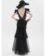 Eva Lady Black Gothic Layered Mesh Mermaid Low Back Maxi Dress
