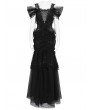 Eva Lady Black Gothic Layered Mesh Mermaid Low Back Maxi Dress