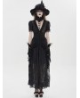 Eva Lady Black Gothic Deep V-Neck High Slit Floral Mesh Long Dress