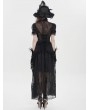 Eva Lady Black Gothic Deep V-Neck High Slit Floral Mesh Long Dress