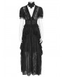 Eva Lady Black Gothic Deep V-Neck High Slit Floral Mesh Long Dress
