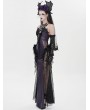 Eva Lady Black and Purple Gothic Leather Mesh Patchwork Fishtail Party Dress