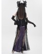Eva Lady Black and Purple Gothic Leather Mesh Patchwork Fishtail Party Dress