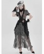 Eva Lady Black and Grey Gothic Deep V-Neck High Slit Floral Mesh Long Dress