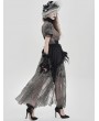 Eva Lady Black and Grey Gothic Deep V-Neck High Slit Floral Mesh Long Dress
