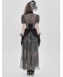 Eva Lady Black and Grey Gothic Deep V-Neck High Slit Floral Mesh Long Dress