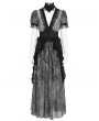 Eva Lady Black and Grey Gothic Deep V-Neck High Slit Floral Mesh Long Dress