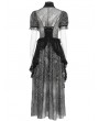 Eva Lady Black and Grey Gothic Deep V-Neck High Slit Floral Mesh Long Dress