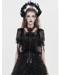 Eva Lady Black Gothic Floral Mesh Ruffled Tassel Trim Shirt for Women