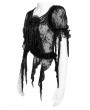 Eva Lady Black Gothic Floral Mesh Ruffled Tassel Trim Shirt for Women