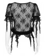 Eva Lady Black Gothic Floral Mesh Ruffled Tassel Trim Shirt for Women