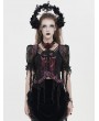 Eva Lady Black and Red Gothic Floral Mesh Ruffled Tassel Trim Shirt for Women