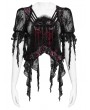 Eva Lady Black and Red Gothic Floral Mesh Ruffled Tassel Trim Shirt for Women