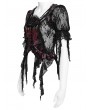 Eva Lady Black and Red Gothic Floral Mesh Ruffled Tassel Trim Shirt for Women