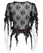 Eva Lady Black and Red Gothic Floral Mesh Ruffled Tassel Trim Shirt for Women