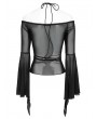 Eva Lady Black Gothic Mesh Halter Long Sleeve Peplum Top for Women