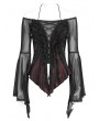 Eva Lady Black and Red Gothic Mesh Halter Long Sleeve Peplum Top for Women