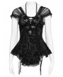 Eva Lady Black Gothic Sexy Mesh Ruched Ruffle Halter Strap Shirt for Women