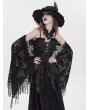 Eva Lady Black Gothic Floral Lace Tassel Open Front Shawl for Women