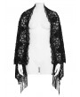 Eva Lady Black Gothic Floral Lace Tassel Open Front Shawl for Women