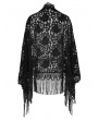 Eva Lady Black Gothic Floral Lace Tassel Open Front Shawl for Women