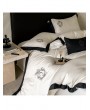 Ivory and Black Vintage Floral Embroidered Comforter Set